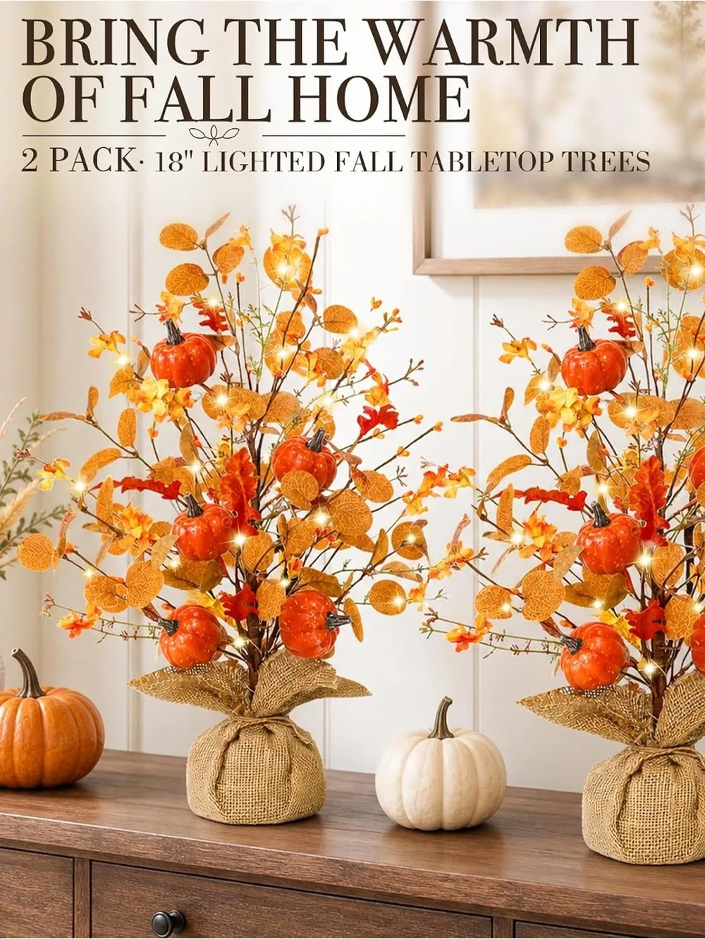 Autumn Orange Pumpkin LED Floral Arrangements Fairy Lights - Home Accents 2 pack